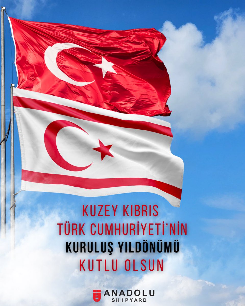 15 Kasım 1983’te bağımsızlığını ilan eden Kuzey Kıbrıs Türk Cumhuriyeti’nin  kuruluş yıldönümü kutlu olsun!

42 yıl önce bağımsızlık yolunda verilen mücadelede tüm kahraman şehit ve gazilerimizi saygı ve minnetle anıyoruz. 

#anadolutersanesi #anadolushipyard #KKTC