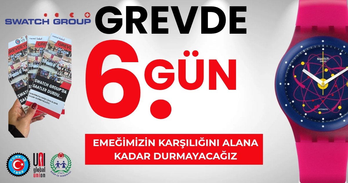 Emeğimizin karşılığını alana kadar mücadelemizi kararlılıkla sürdüreceğiz  
#SwatchGroupÇalışanlarıGrevde
<a href="/Swatch/">Swatch</a>
<a href="/uniglobalunion/">UNI Global Union</a>
<a href="/swatchturkiye/">Swatch Türkiye</a>
<a href="/omegawatches/">OMEGA</a>
<a href="/uniglobalunion/">UNI Global Union</a>
<a href="/swatchgroup/">Swatch Group</a> 
#GrevVar
#GrevdeBirlik
#İşçininZamanı
#ZamanDolduSwatch
#SwatchTimeIsUp
#EmeğeSaygı