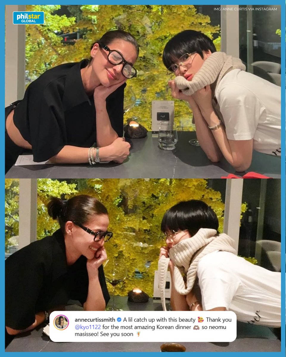 ANG MGA GIRL CRUSH NG BAYAN 🫶

TV host-actress Anne Curtis delighted fans on Saturday after she shared photos with Korean actress Song Hye-kyo during their catch-up in Seoul, South Korea.

"A lil catch up with this beauty 🥰 Thank you for the most amazing Korean dinner," Anne