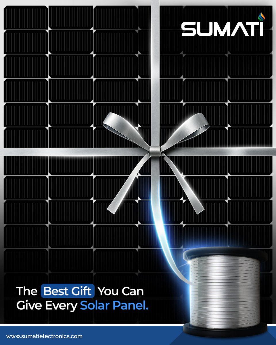 SumatiElec's tweet image. Give your solar panels the performance boost they deserve.

With SUMATI’s premium solar PV Ribbon wire, you ensure higher efficiency, durability, and maximum power output.

Because the best gift you can give every solar
panel… is the right connection. ⚡☀️