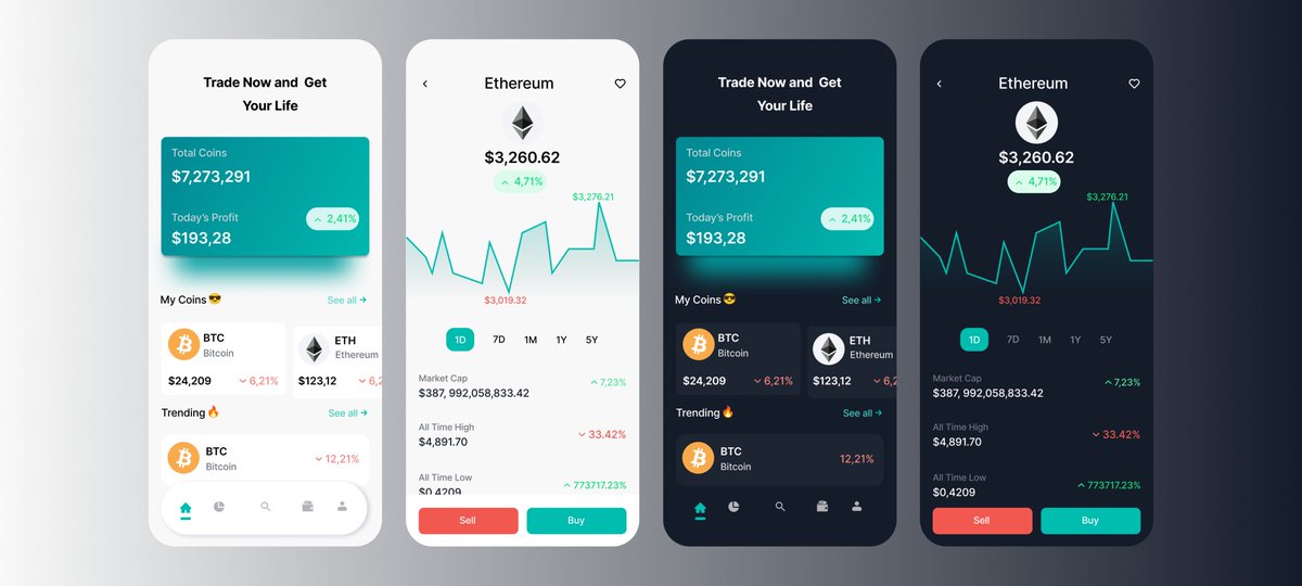paparazy466's tweet image. Focusing on hierarchy, clarity, and balance.
New crypto dashboard concept — light + dark modes for a modern trading experience.
#UIDesign #UXResearch #FigmaAfrica #CryptoDesign