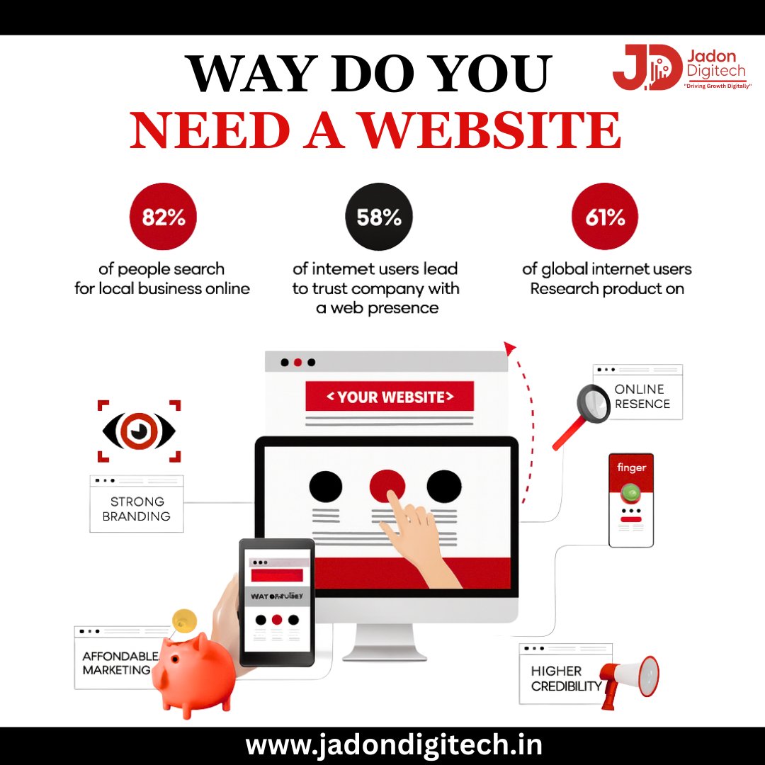 JadonDigitech's tweet image. A website isn’t just a digital identity — it’s your 24/7 business engine.
If your business still doesn’t have a website… you’re missing out on 82% of customers searching online daily.
Let’s build your digital presence the right way. 🚀
