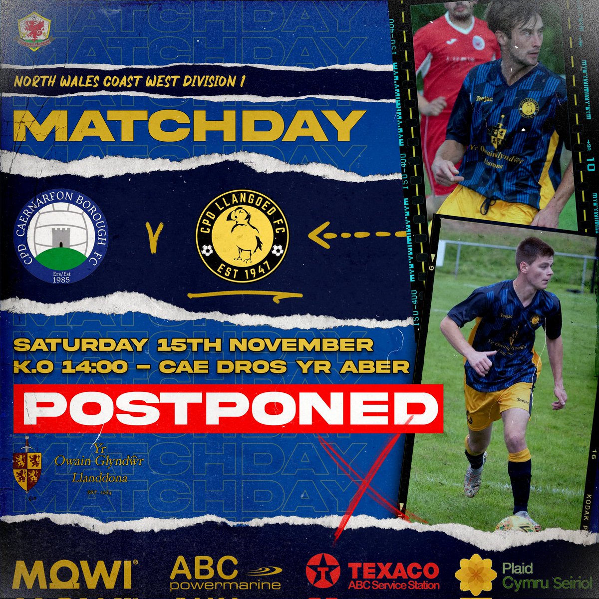 CPDLlangoedFC's tweet image. 𝐆𝐀𝐌𝐄 𝐎𝐅𝐅! ❌

Unfortunately today’s game vs CPD Caernarfon Borough has been postponed due to a waterlogged pitch. 🌧️ 

𝙉𝙚𝙭𝙩 𝙢𝙖𝙩𝙘𝙝: AWAY vs CPD Gaerwen, 22nd November, 2pm KO