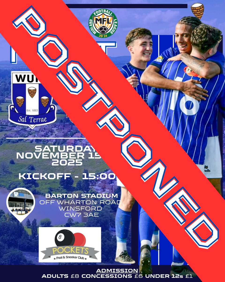MATCH POSTPONED | 
Storm Claudia puts pay to our match, leaving us with a waterlogged pitch. 

Therefore today's visit from <a href="/NorthwichVicsFC/">Northwich Victoria F.C</a> has been postponed. 

We will confirm a new date once it is agreed.