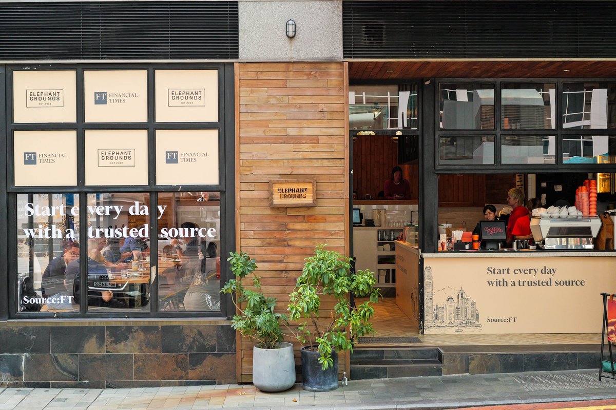 FTPressOffice's tweet photo. The @FT is partnering with #ElephantGrounds coffee shop for a takeover at their Wan Chai Star Street store in Hong Kong (15–23 Nov). Drop by to enjoy the iconic FT pink and HK-inspired space, pick up a complimentary paper, and get an exclusive subscription offer with your coffee.
#FinancialTimesxElephantGrounds #EGxFT #StartEveryDayWithATrustedSource