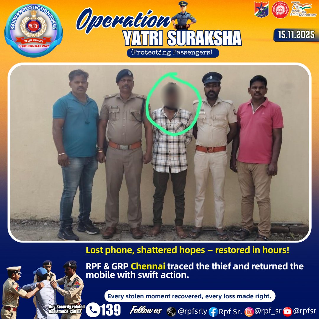 rpfsrly's tweet image. A young woman’s panic turned to relief.
RPF &amp;amp; GRP cracked the mobile theft and caught the offender in no time.
#RPF #SwiftAction #SafetyFirst