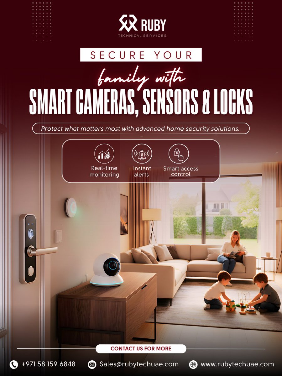 rubytechuae's tweet image. Upgrade to smarter home security! 🔐📡
Real-time protection. Instant alerts. Total peace of mind. 🏡✨

📧 Sales@rubytechuae.com
📞 +971 58 159 6848
🌐 rubytechuae.com

#rubytech #TechForHome #SecureYourHome #InstantAlerts #RealTimeMonitoring #AccessControl  #UAE