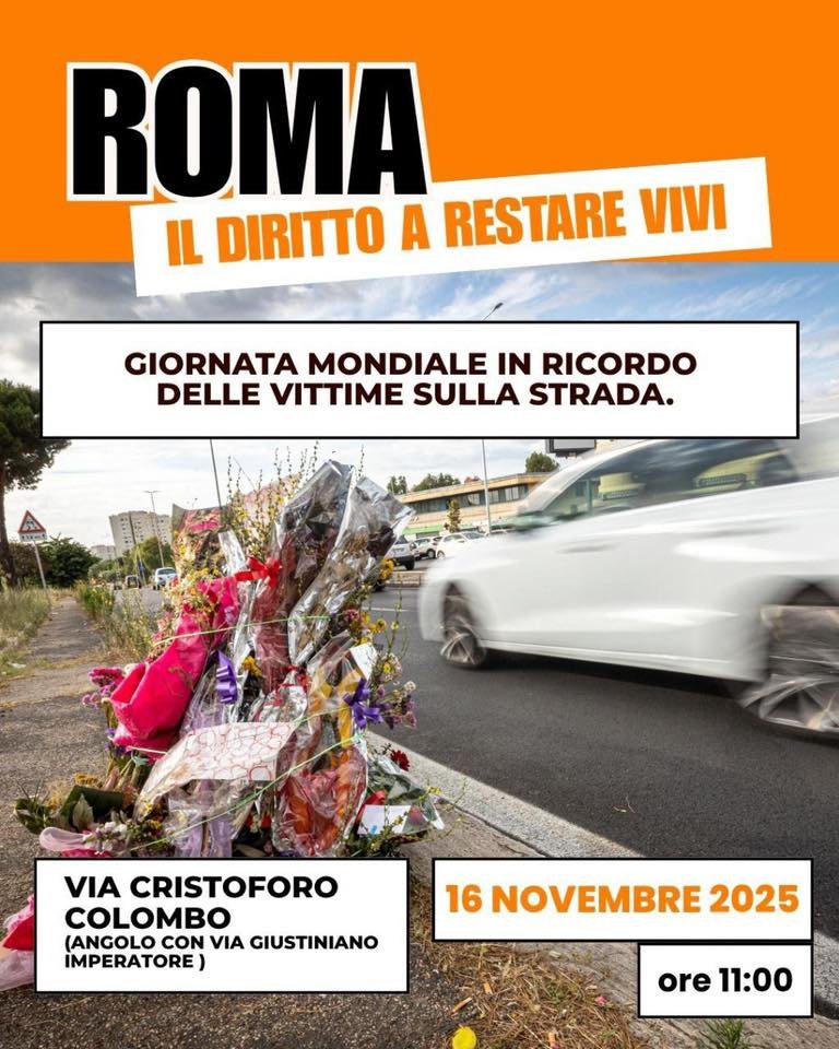 16 Novembre Giornata in ricordo delle vittime sulla strada. Stop alla strage sulle strade. 
+ sicurezza + autovelox + traffic calming + cura del ferro
Domani alle 11 Presidio con tante associazioni, Colombo angolo Regione Lazio
#bastamortinstrada <a href="/eugenio_patane/">Eugenio Patanè</a> <a href="/GiovanniZannola/">Giovanni Zannola</a>