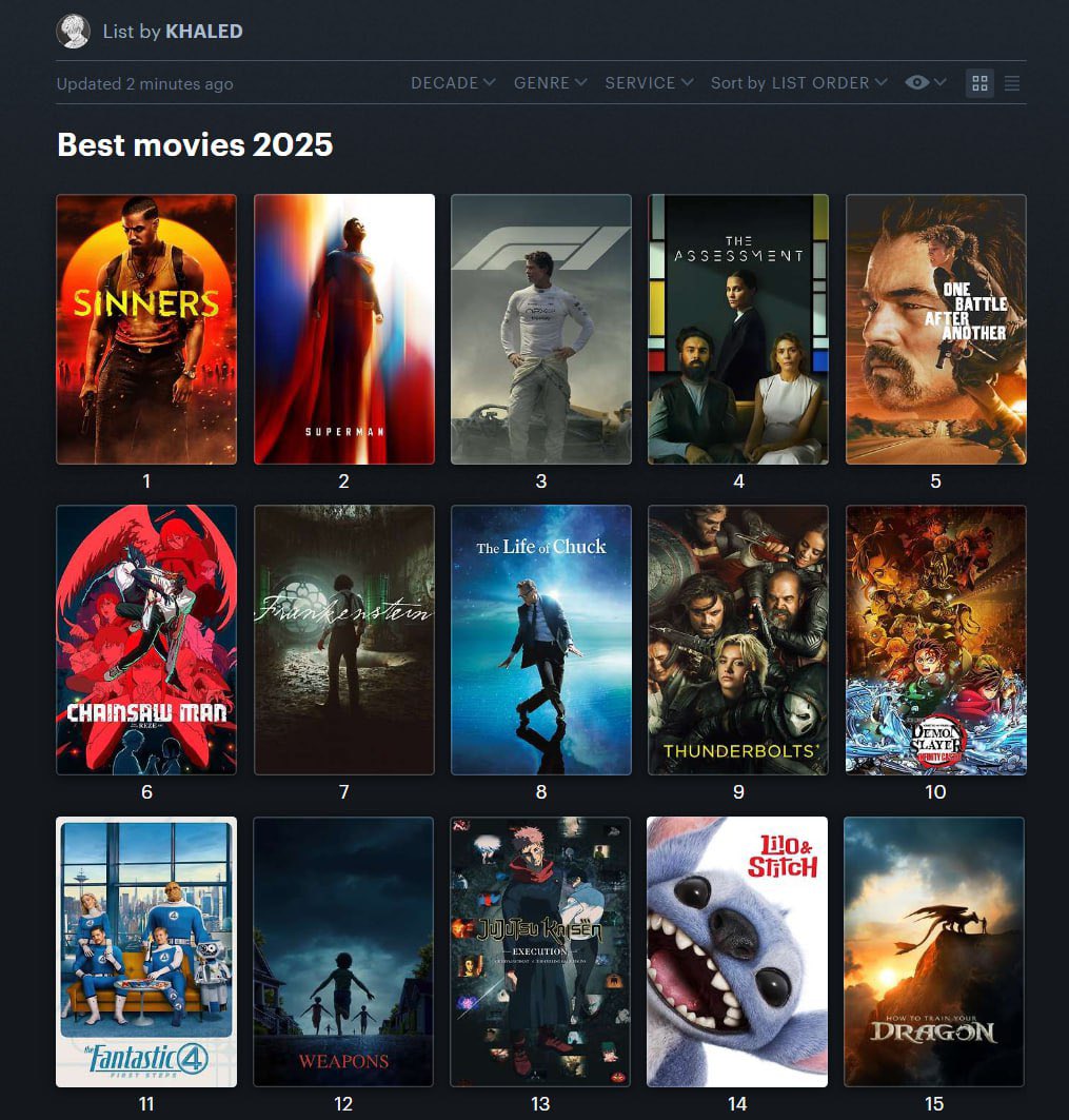 قائمتي لأفضل أفلام سنة 2025 حتى الآن ..