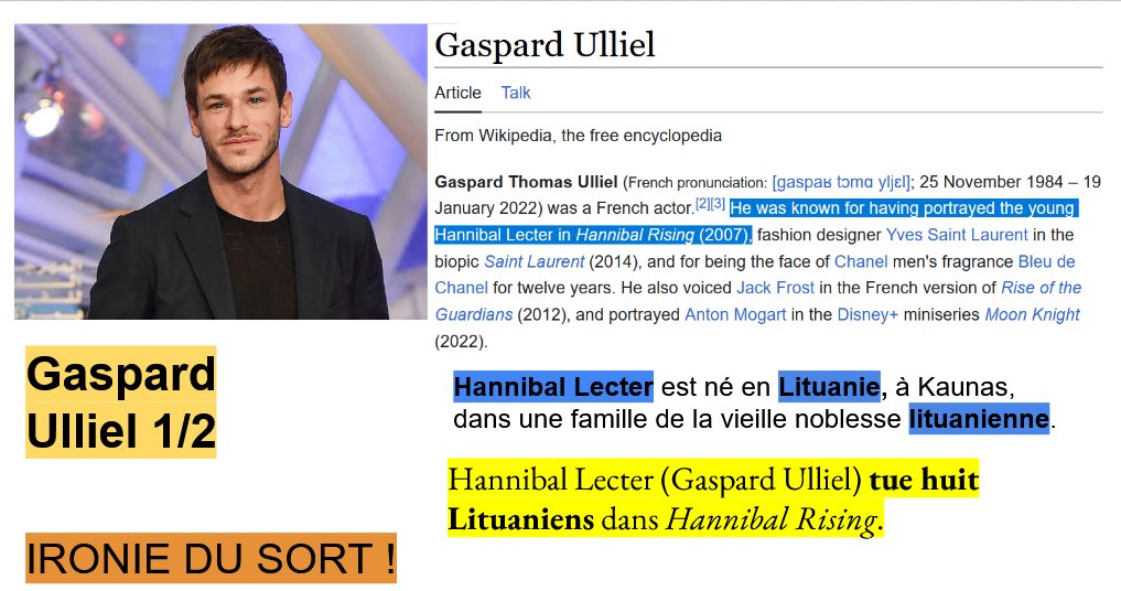 SylvainTristanX's tweet image. 1/2 #GaspardUlliel a-t-il été tué dans un rituel macabre ? Cela peut sembler fou, mais comment expliquer ce &quot;hasard&quot; d&apos;un accident mortel avec un Lituanien alors même qu&apos;il est connu pour avoir joué le jeune #HannibalLecter, un #Lituanien tuant 8 autres Lituaniens dans le film ?