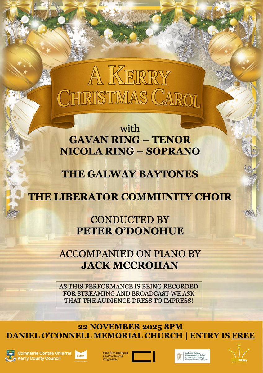 KerryLibrary's tweet image. &apos;A Kerry Christmas Carol’ a concert with Gavin Ring &amp;amp; Nicola Ring as part of the 250th Daniel O&apos;Connell commemorations.

Saturday, November 22nd,
8pm Daniel O&apos;Connell Memorial Church

Funded by Creative Ireland Kerry and Department of Culture, Communications and Sport.
