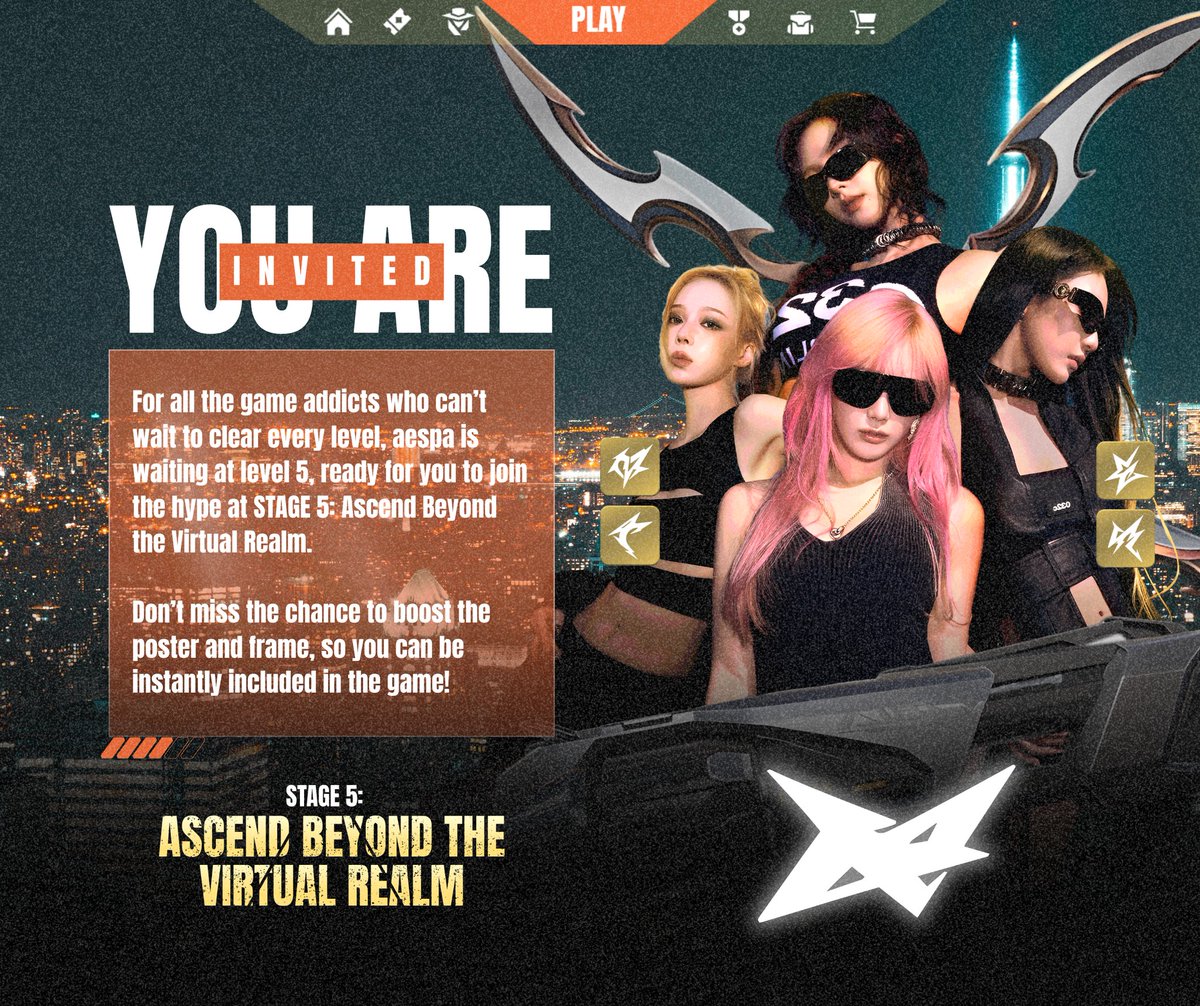 ⓘ ... / The screen flickers with a stellar quest, signaling that 𝗦𝗧𝗔𝗚𝗘 𝟱 of aespa’s anniversary is about to begin. I, Kiara Ariani, am here set to join the mission in this supernova portal of happiness! 🎮