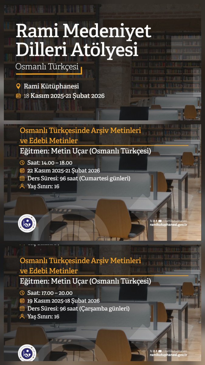 Rami Kütüphanesi’nde #OsmanlıTürkçesi derslerimiz başlıyor 

docs.google.com/forms/d/e/1FAI…