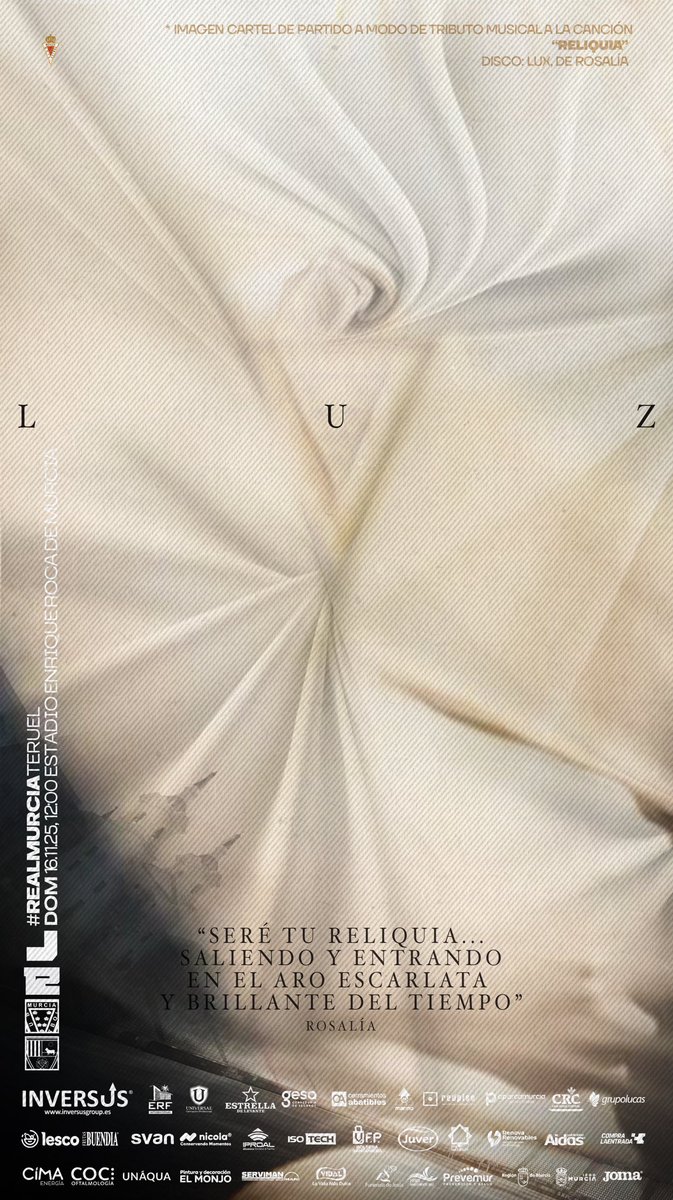 CARTEL DIGITAL 🎶| 🕯️”Pero mi corazón…”
🎼Reliquia De Rosalía 

Domingo 16.11.25 a las 12:00 en el estadio Enrique Roca de Murcia jornada 12 de liga <a href="/realmurciacfsad/">Real Murcia CF</a> v <a href="/TeruelCd/">Club Deportivo Teruel</a> #RealMurciaTeruel