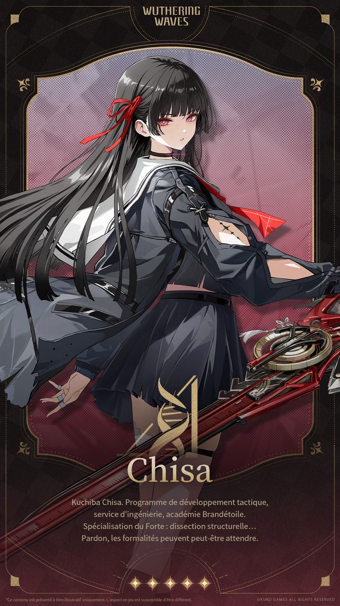 WW_FR_Official's tweet image. Info du personnage | Œil du démêlement - Chisa

Chargement des données&amp;gt;&amp;gt;&amp;gt;
✦Chisa✦
« Une étudiante ordinaire. »
Elle se présente calmement, une lueur irisée scintillant dans ses yeux. Une fois de plus, les structures du monde se révèlent à elle. En plissant les yeux, elle isole…