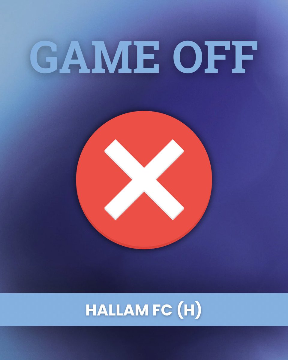 OssettUnited's tweet photo. GAME OFF ❌

Today’s home game against @HallamFC1860 has been POSTPONED due to a water logged pitch.

We will update with the re-arranged fixtures as soon as we know.

Thanks for your understanding, and stay safe and try stay dry if you’re heading out today.

#OUFC #StrongerTogether