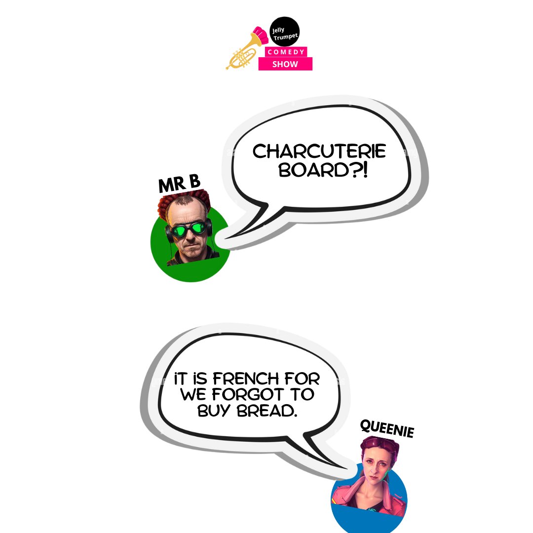 JellyTrumpet's tweet image. Queenie, AKA Queen Eleanor of the Aquitaine, is French and therefore as blunt as a baseball bat to the face.

Whereas, the delightful Mr b is intrigued by the mysteries of life like Charcuterie Boards.

Stay fruity,

#ComedyPodcast #ScriptedComedy #FunnyPodcast #ComedyShow