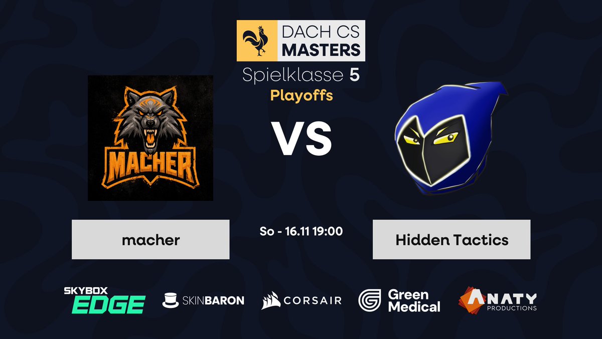Nachdem wir uns am Donnerstag im Achtelfinale gegen Warenkorb durchgesetzt haben, geht's jetzt im Viertelfinale am Sonntag gegen die Macher ran.

Auf geht's!

#DACHCSMasters #Playoffs