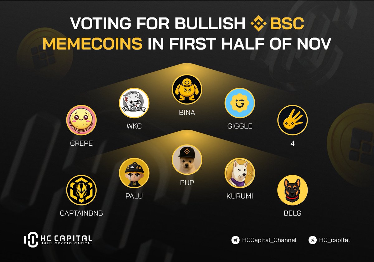hc_capital's tweet image. 🔥 COMMUNITY VOTE: Which 🔶BSC Memecoin Looks the Most Bullish in the First Half of November?

Based on early momentum, liquidity expansion, and rising social velocity, here are the top contenders dominating the BSC narrative:

🟡 @bina_cto — $BINA
🟡 @wikicatcoin — $WKC
🟡…