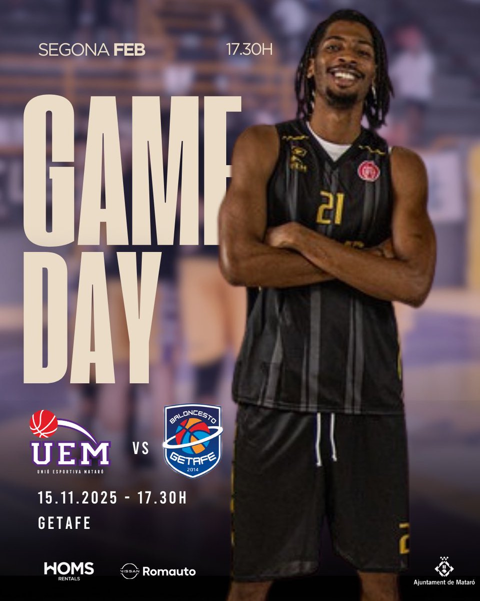 🚨 𝗚𝗚𝗚𝗚𝗔𝗔𝗔𝗔𝗔𝗔𝗠𝗘𝗗𝗔𝗬! 
👋🏻🚌 El #MataróHomsRentals viatja cap a Madrid per sumar la tercera victòria seguida!

🏀 J7 - 2a FEB 
🟡 @cb_getafe vs Mataró @homsrentals 
📍 Getafe
📺 En directe per @laligaplus 

😤 Amb tot per portar la 3a cap a Mataró! Som-hiiiii!!!!