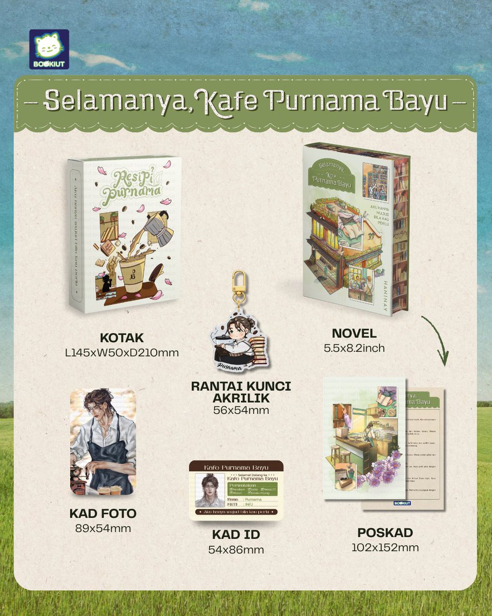 Pintu ke Kafe Purnama Bayu akan dibuka tidak lama lagi… dan ia menanti anda.

Set Eksklusif ini hadir dengan novel Selamanya, Kafe Purnama Bayu, rantai kunci akrilik, kad ID &amp; kad foto Purnama, serta poskad menu kafe yang terselit dalam novel. Setiap item adalah sebahagian