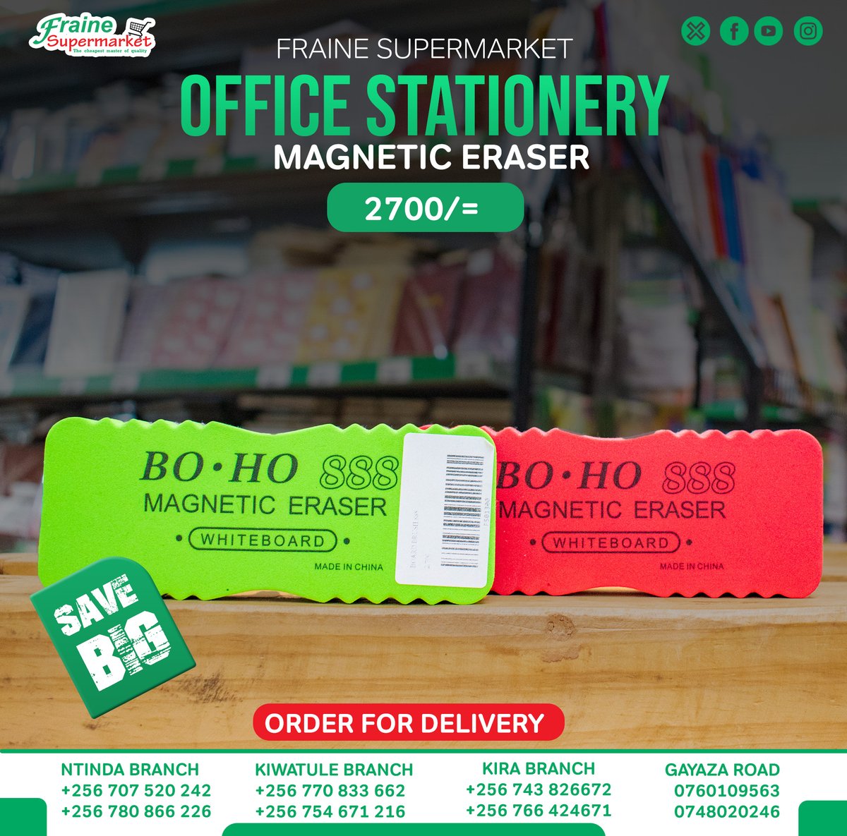 Do you love colourful office stationery?
Fraine Supermarket has a wide selection to brighten your workspace and make every task more fun and inspiring.
Visit us today and get items like Kangaro scissors and a magnetic eraser — because your desk deserves style!
