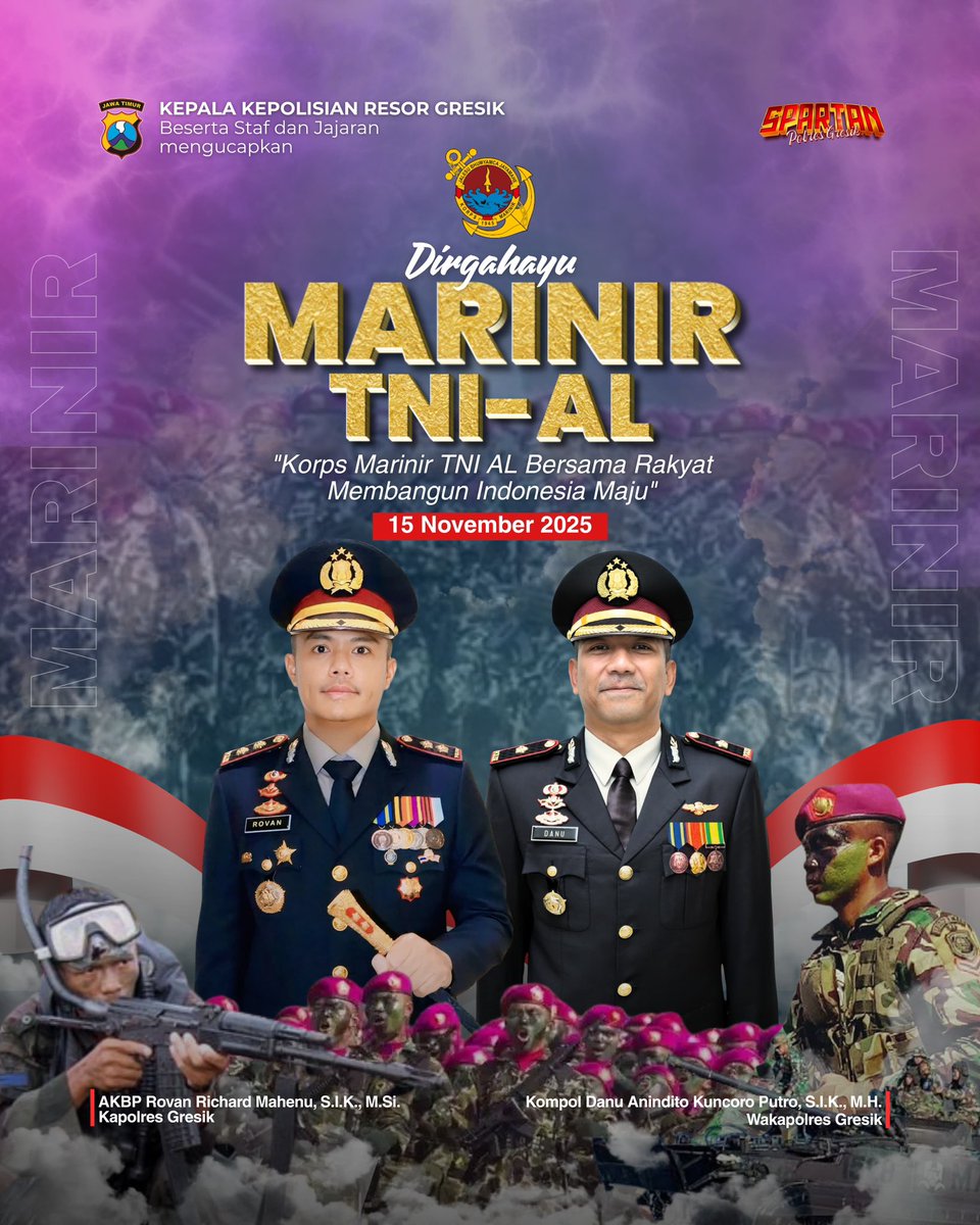 BenjengMapolsek's tweet image. “Dirgahayu Marinir TNI AL&quot;

15 November 2025 

Korps Marinir bersama rakyat, menjaga laut dan menjaga negeri.

#marinirtnial #polresgresik
