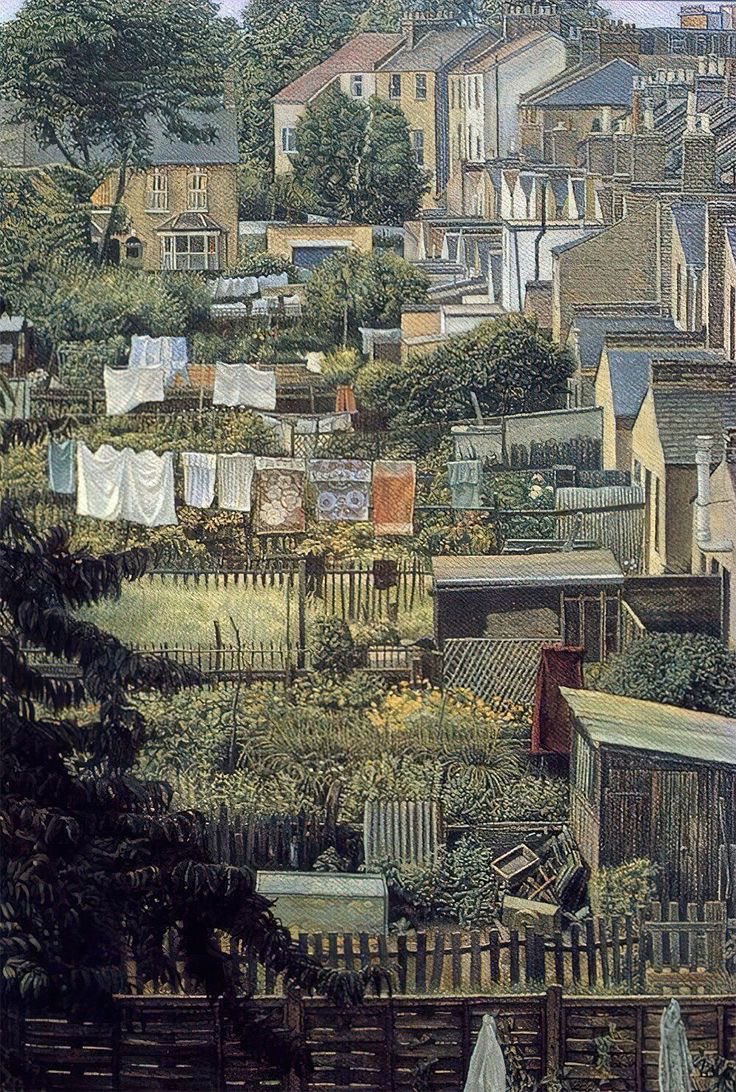 ‘Gardens, Wordsworth Road, 
Penge 
Ronald Wooley  Oil on Canvas 
Such a good painting but very little about the artist which is a shame.