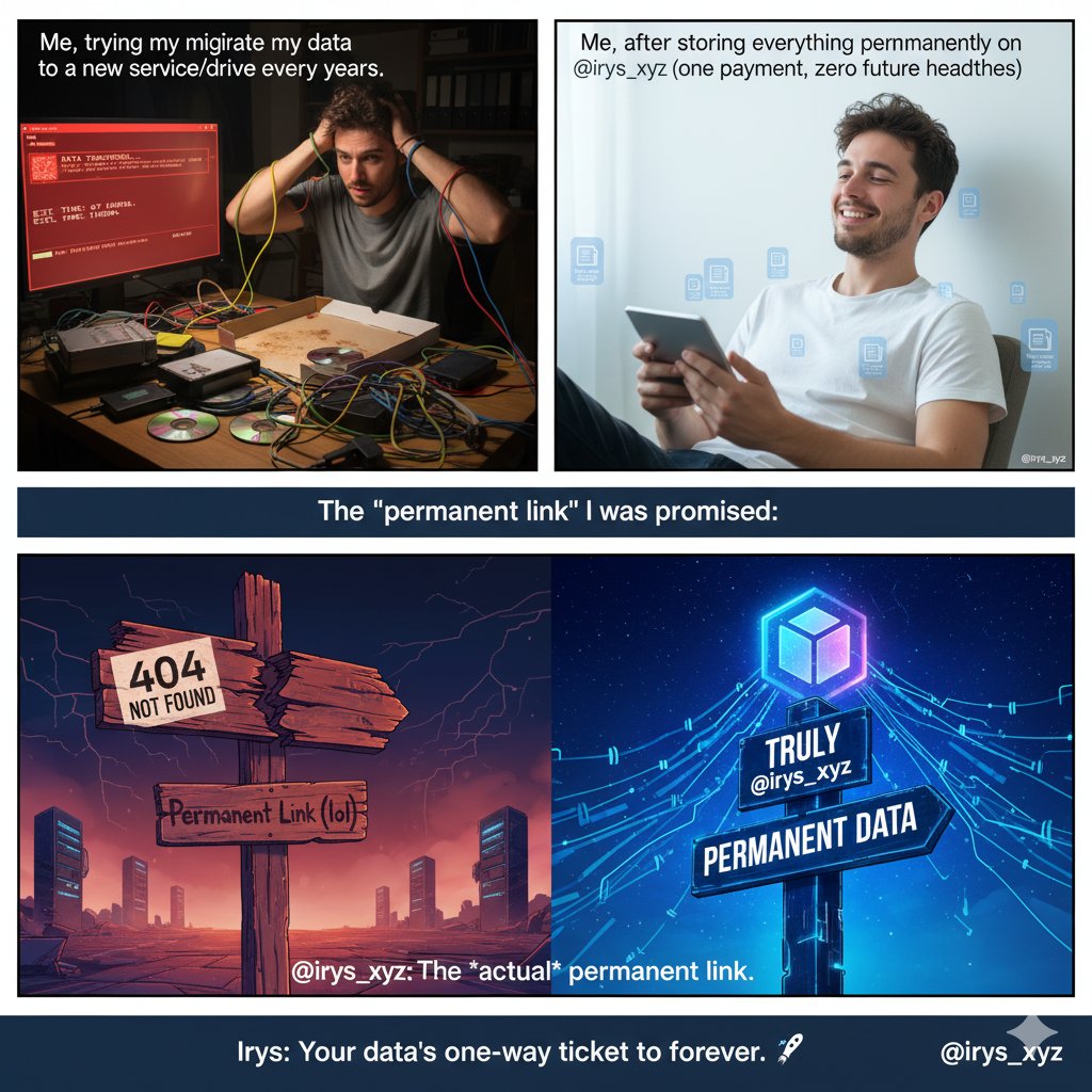 asifjavideth's tweet image. Stop the data migration nightmare. 😫
Store it once on @irys_xyz, and you&apos;re done. Forever.
​#Irys #PermanentData #Web3 #DataMigration