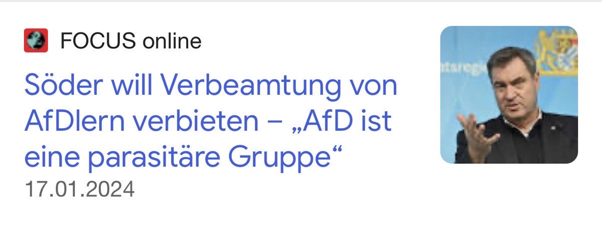 Gab es eigentlich auch bei Söder eine Hausdurchsuchung? Oder irgendeine andere Maßnahme? Einen Hinweis, dass er vorsichtig sein soll mit dem, was er postet?

Nein?

Wieso nicht?