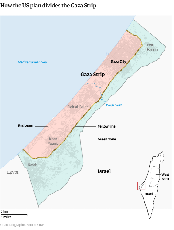 ‼️İDDİA: THE GUARDIAN: ABD GAZZE'Yİ İKİYE BÖLMEYİ PLANLIYOR

📍THE GUARDIAN:

‼️ABD, GAZZE'Yİ, 'YEŞİL' VE 'KIRMIZI' BÖLGELER OLARAK İKİYE BÖLME PLANI HAZIRLADI

‼️'KIRMIZI BÖLGE' YIKINTI HALİNDE KALACAK

‼️FİLİSTİNLİ GRUPLARININ KONTROLÜ ALTINDA OLACAK

📌'YEŞİL BÖLGE' İSE İSRAİL