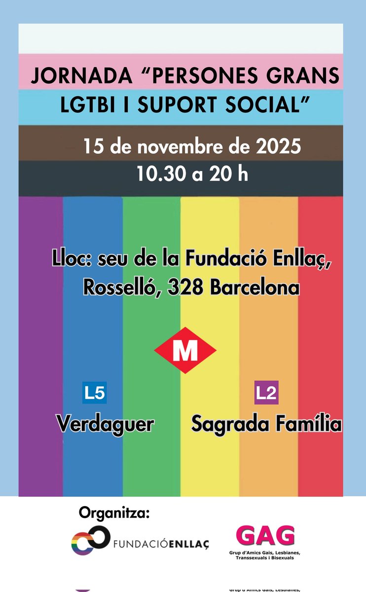 Avui a la Jornada "Persones grans LGTBI i suport social", avui a la Fundació Enllaç, carrer del Rosselló, 328, Barcelona

<a href="/fundacio_enllac/">Fundació Enllaç</a>
#GAG