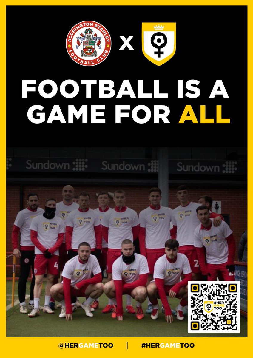It’s Match Day!! 

Football is a game for all!! Please make sure if you witness or experience sexism, report it here: 

hergametoo.co.uk/report 

<a href="/HerGameToo/">Her Game Too</a> <a href="/ASFCofficial/">Accrington Stanley</a> <a href="/officalassc1/">@officialassc</a>