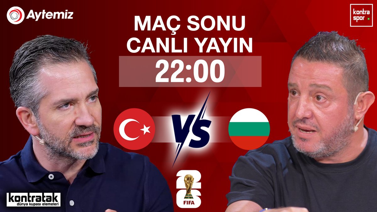 🆚 Türkiye - Bulgaristan
🏆 2026 Dünya Kupası Elemeleri
▶ 22.00

🗣️ <a href="/nebilevren/">Hussein Nebil Evren</a> ve <a href="/NihatKahveci8/">Nihat Kahveci 🇹🇷</a> maç sonunu canlı yayınla Kontratak'ta değerlendiriyor.

📺 youtube.com/live/CtPrY_Gjc…