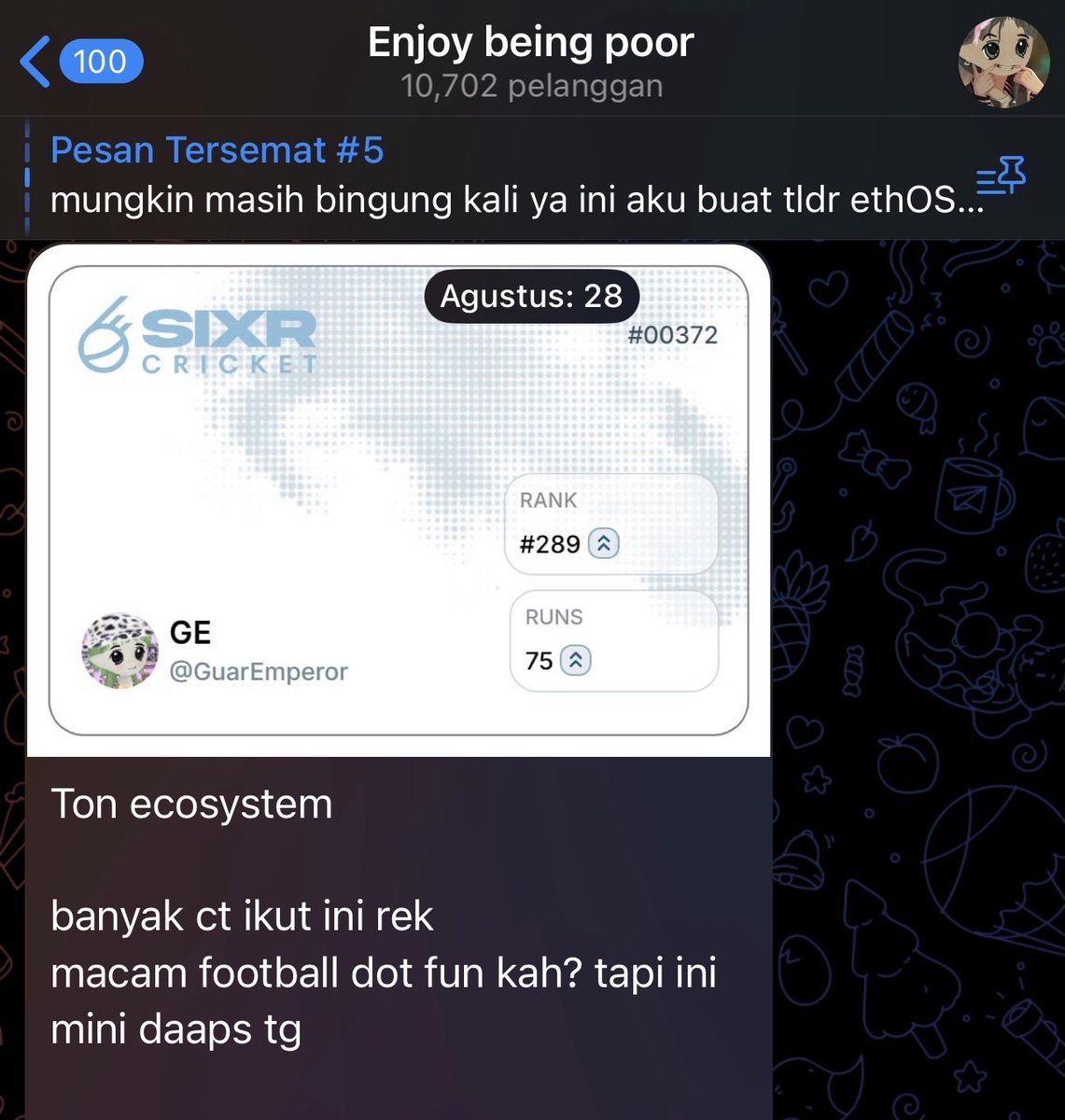 Finally TOP 1 LB <a href="/SIXR_cricket/">SIXR Cricket</a> on <a href="/KaitoAI/">Kaito AI 🌊</a>  

Freemint > 64 TON worth $129

My alpha hit and many ppl cooking from SIXR NFTs collection, I will hold this NFT because it has a lot of utility, such as early access to Sixr games and get $sixr airdrop tokens.

What sixr?

SIXR is a