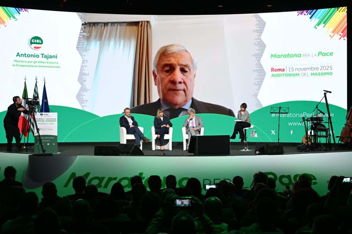 CislNazionale's tweet image. All’Assemblea nazionale della #Cisl l’intervento del Vicepresidente del Consiglio dei Ministri @Antonio_Tajani. Nel suo messaggio il richiamo alla responsabilità delle istituzioni e della comunità internazionale di fronte ai conflitti aperti nel mondo, ribadendo l’urgenza di un…