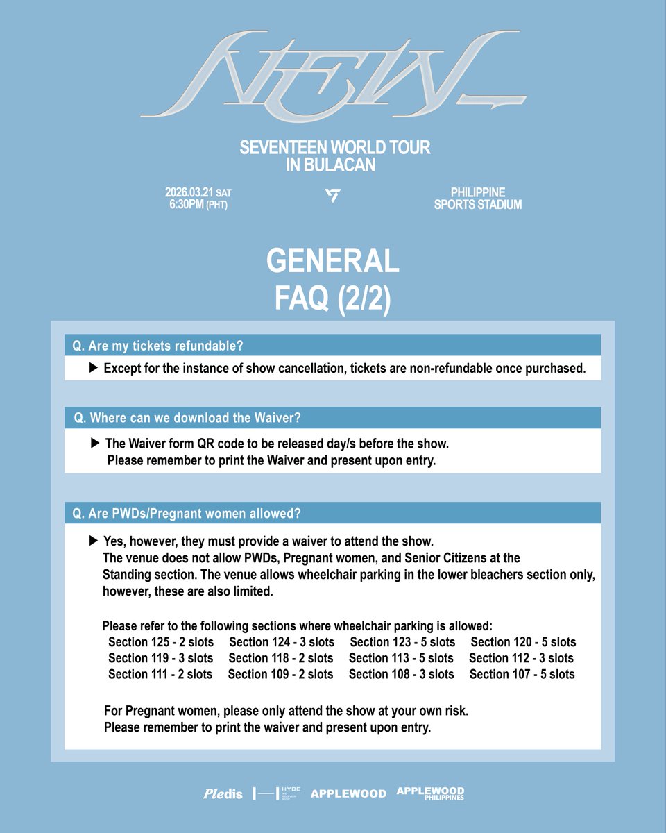 applewood_ph's tweet image. CARAT, the wait is almost over!💖
Check out the Ticket Purchase Details and FAQ 🗓️
Get ready to secure your tickets soon✨

SEVENTEEN WORLD TOUR [NEW_] IN BULACAN
📅 2026. 03. 21 (SAT) 6:30PM PHT
📍 PHILIPPINE SPORTS STADIUM

⏰ CARAT MEMBERSHIP PRESALE Registration period :…