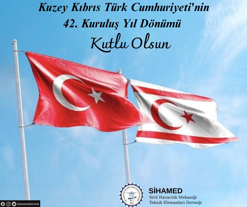 Yavru Vatan Kuzey Kıbrıs Türk Cumhuriyeti'nin 42. kuruluş yıl dönümünü kutluyor, bu uğurda canlarını ortaya koyan aziz şehitlerimizi ve kahraman gazilerimizi minnetle ve saygıyla anıyoruz.