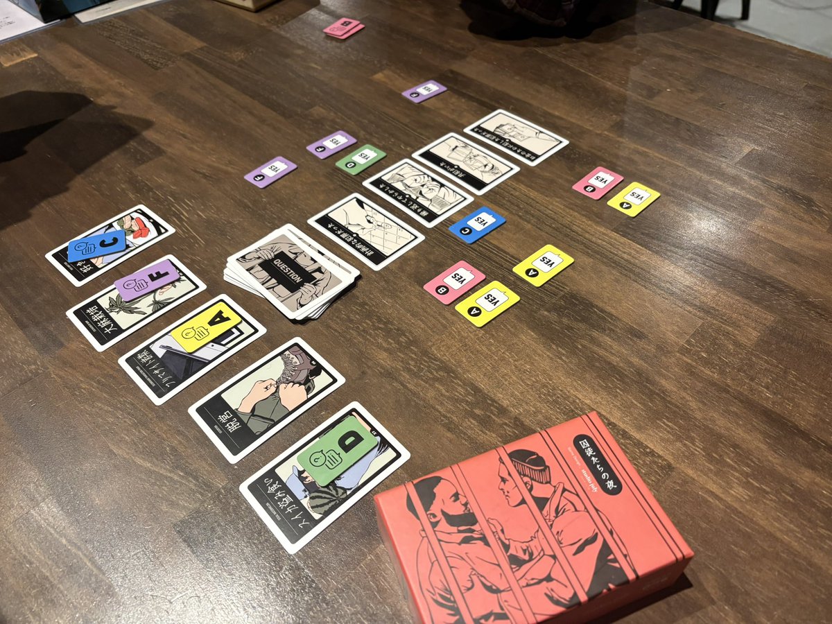 今日はGMウォーロックのイベント･我孫子武丸さんと遊ぶゲーム会inアルケリンガでした。
今回は少人数での開催でしたが、じっくり重ゲーから軽いながらに悩ましい推理ゲームまで色々遊んできました。
参加された皆さま、ありがとうございました！