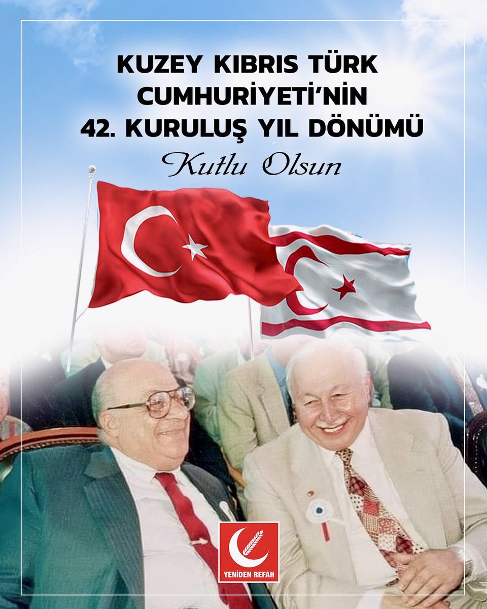 Kuzey Kıbrıs Türk Cumhuriyeti’nin 42. kuruluş yıl dönümünü en içten duygularımla kutluyorum. Bu aziz davanın bugünlere gelmesinde emeği olan tüm devlet büyüklerimizi, vatan uğruna can veren şehitlerimizi rahmetle; fedakâr gazilerimizi şükran ve minnetle yâd ediyorum.