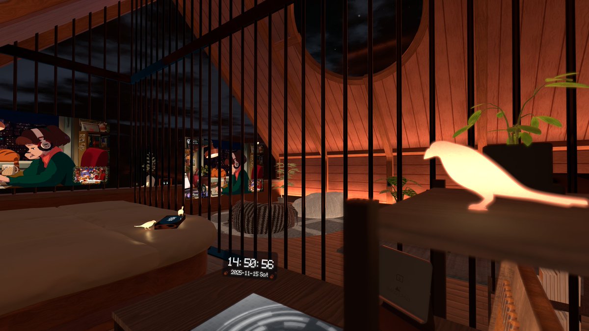 yoboyobo_san's tweet image. 「作業場 Chillと檻」をラボに公開しました
収監されて作業するも良し檻の外でChillするも良しです
檻の中の看板をUSEでステータスを切り替えられます（あとから来た人にも同期します）
でっかいオオサンショウウオぬいぐるみがあります

#VRChat  #VRChat_world紹介  #VRChat_ワールド紹介