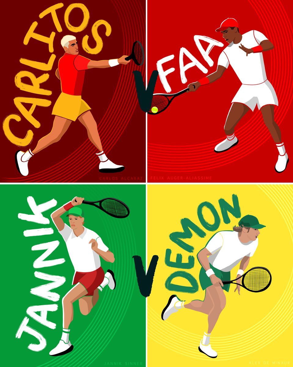 Down to the business end 💼

(1) Alcaraz vs Auger-Aliassime (8)
(2) Sinner vs De Minaur (7)

It's Semi-Finals day at the #NittoATPFinals