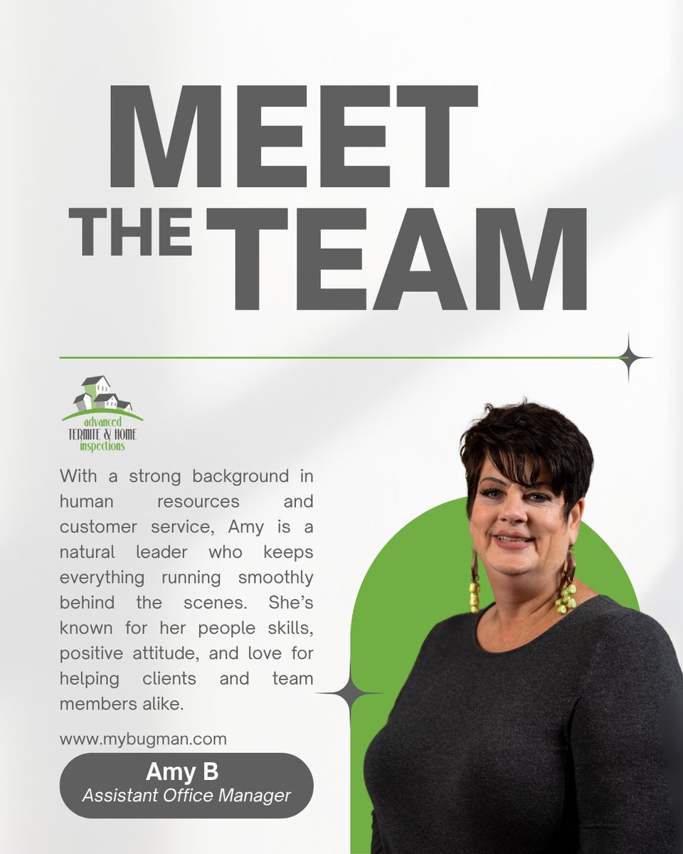 AdvancedTPC_'s tweet image. Meet Amy, our Assistant Office Manager at Advanced Termite &amp;amp; Home Inspections!
Amy is a natural leader who keeps everything running smoothly. 
📞 252-229-7221 | 🌐 enchomeinspector.com
#MeetOurTeam #EasternNC #TeamAdvanced #CustomerServiceExcellence #FamilyBusiness