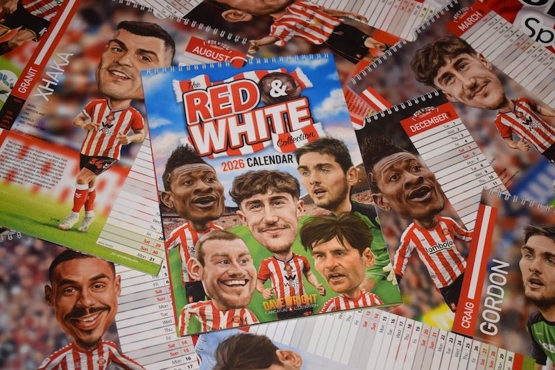🚨 CALENDAR GIVEAWAY 🚨 

To celebrate the release of The 'Red &amp; White collection' calendar for 2026 which features 12 newly drawn caricatures of former and current Sunderland players we are giving away one FREE calendar to a lucky #SAFC fan! 

To enter the competition, simply