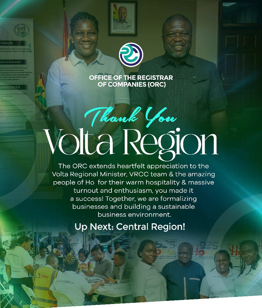 ‼️𝑻𝑵𝑨𝑵𝑲 𝒀𝑶𝑼,𝑽𝑶𝑳𝑻𝑨 𝑹𝑬𝑮𝑰𝑶𝑵 ‼️
The ORC extends heartfelt appreciation to the Regional Minister, VRCC team &amp; the amazing people of Ho for their warm hospitality and massive turnout and enthusiasm, you made it a success.
𝑼𝑷 𝑵𝑬𝑿𝑻: 𝑪𝑬𝑵𝑻𝑹𝑨𝑳 𝑹𝑬𝑮𝑰𝑶𝑵