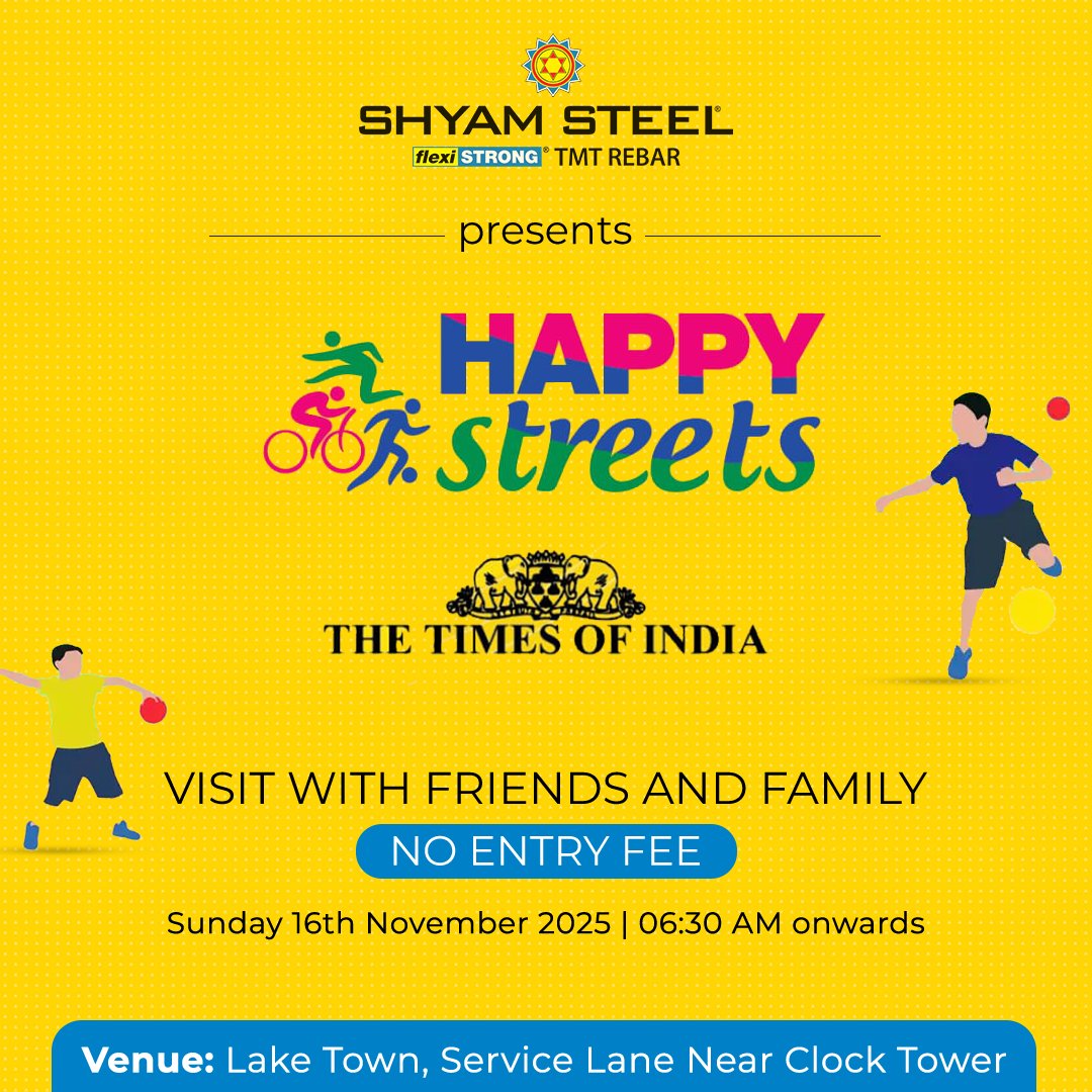shyamsteel's tweet image. Get ready for a #funfilled morning at #HappyStreets presented by Shyam Steel in partnership with The Times of India!
Sunday, 16th Nov, 6:30 AM onwards at Lake Town,
No entry fee! Bring your friends and family for a morning of fun activities!
#ShyamSteel #TheTimesOfIndia