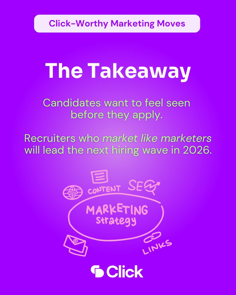 ClickDimensions's tweet image. Recruitment Marketing at the Close of 2025: What Stands Out

Candidates want to feel seen before they apply. Recruiters who market like marketers will lead the next hiring wave in 2026. 

#CWMM #recruitmentmarketing #clickworthymarketingmoves