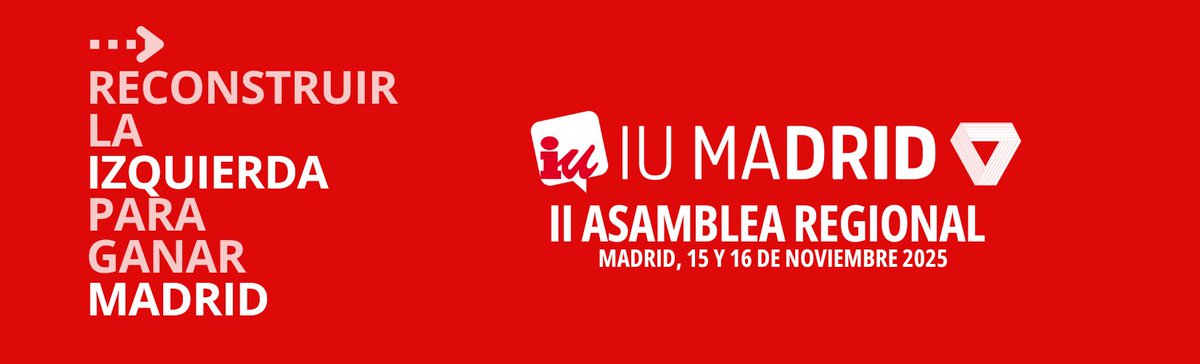 IU_Madrid's tweet photo. 📢 Este fin de semana celebramos las Jornadas de la II Asamblea Regional de IU Madrid.

Dos días de debate, organización y democracia interna para seguir construyendo una izquierda unida, fuerte y transformadora.

#IIAsambleaIUMadrid https://t.co/Vri1huwEZU