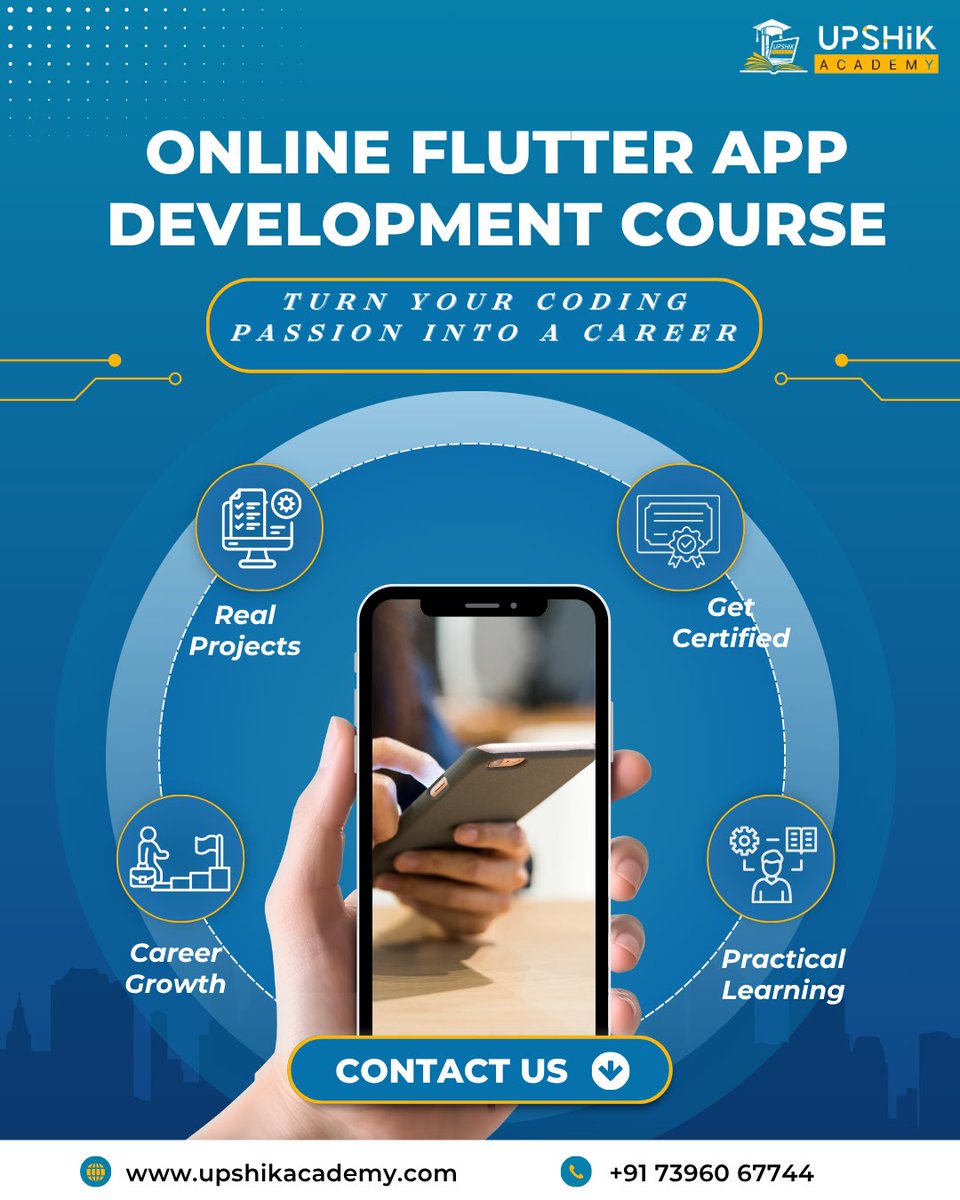 upshikacademy's tweet image. Kickstart your Flutter App Development career with UPSHiK Academy! 🚀

Learn real-time projects, gain practical skills &amp;amp; get certified for top mobile app jobs.

Build Android + iOS apps from scratch!
📱 Enroll now!

#FlutterCourse #AppDevelopment #UpshikAcademy #LearnToCode