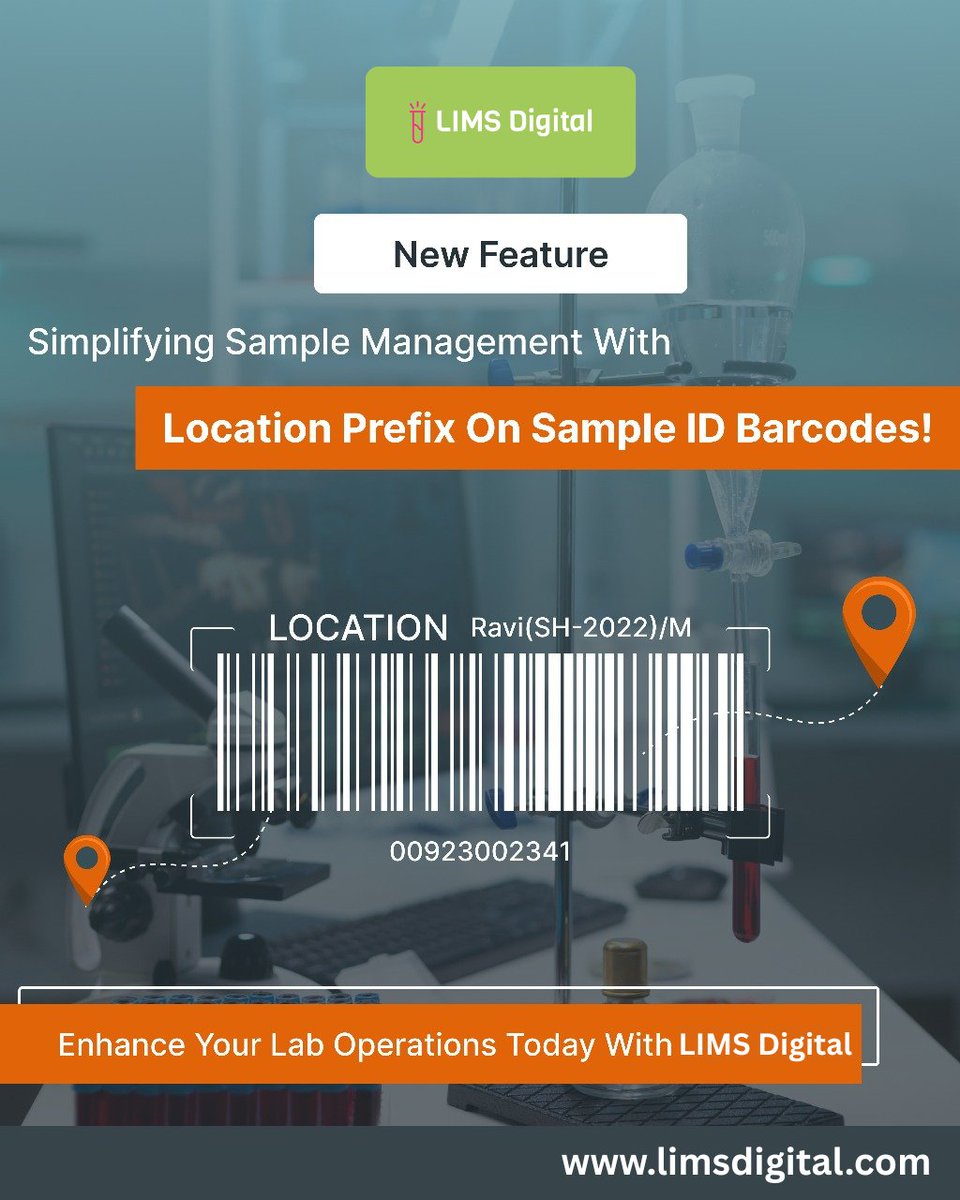 limsdigital's tweet image. 🔹 Location Prefix Barcodes

Smart tracking for multi-location labs.

• Auto-tag samples with branch IDs
• No mix-ups or errors
• Faster workflows
• Complete traceability
• Powered by LIMS Digital

#LIMSDigital #LabManagement #SampleTracking #MultiLocationLabs
